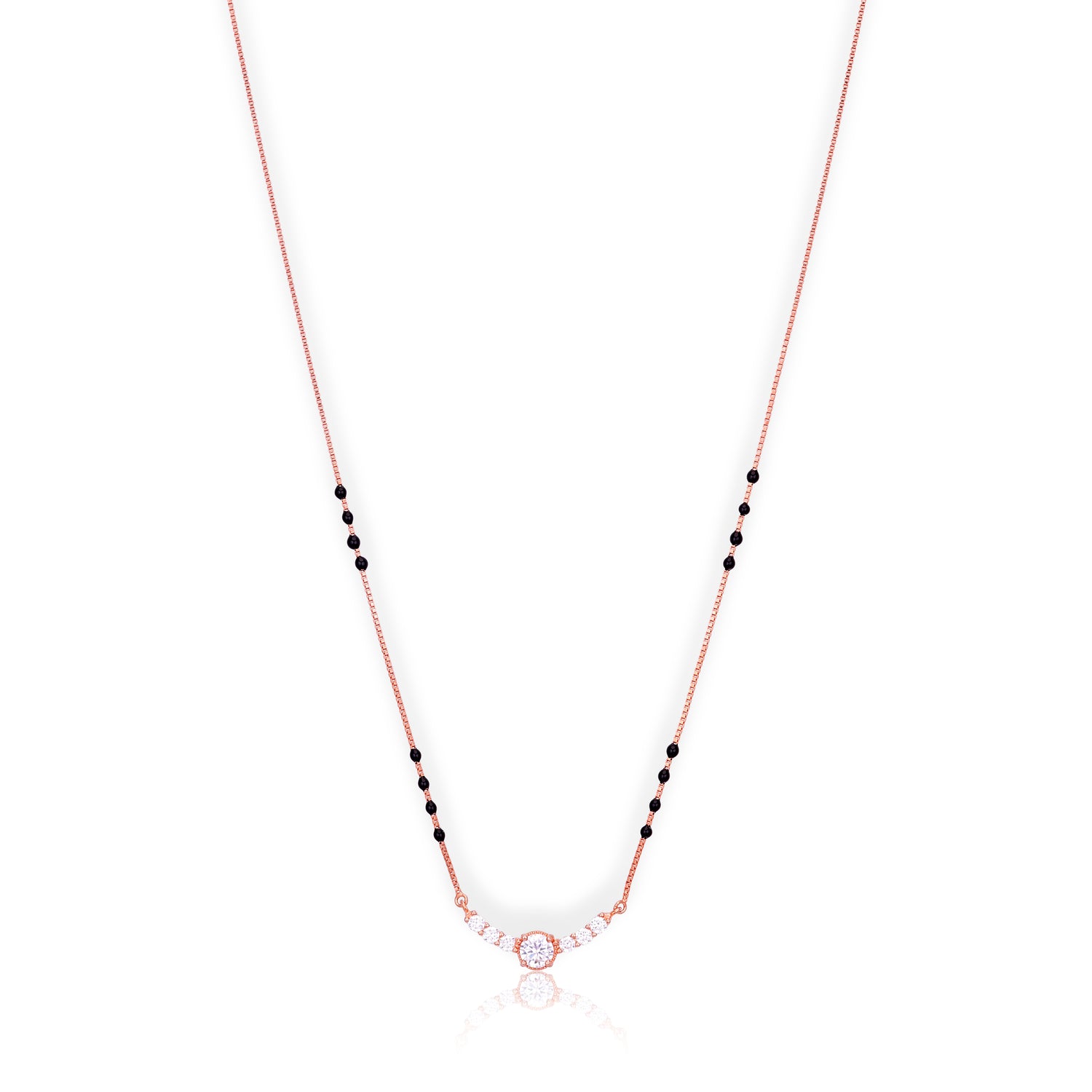 Elegant Black Bead 925 Sterling Silver Rose Gold Chain Pendant for women