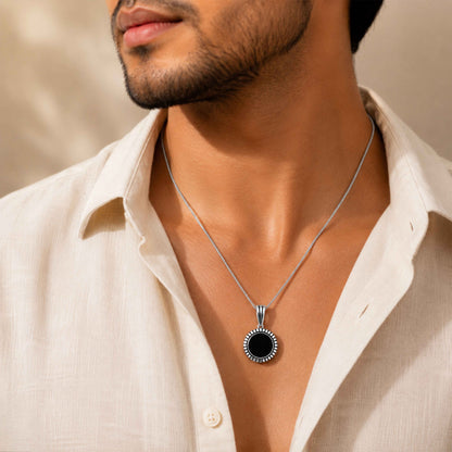 Elegant Black Halo 925 Sterling Silver Pendant
