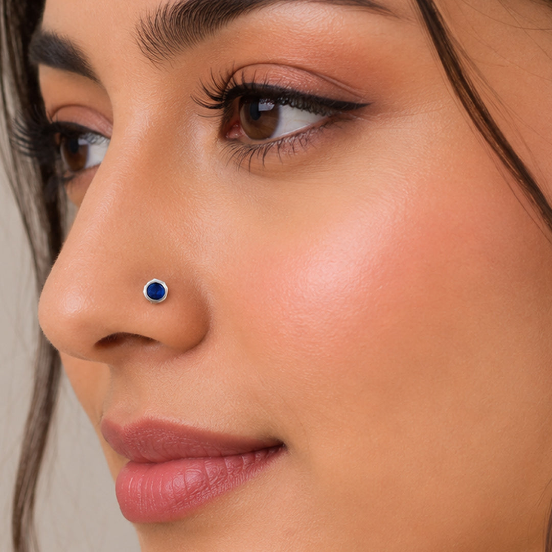 Elegant Blue Brilliance 925 Sterling Silver Signature Nose Pin