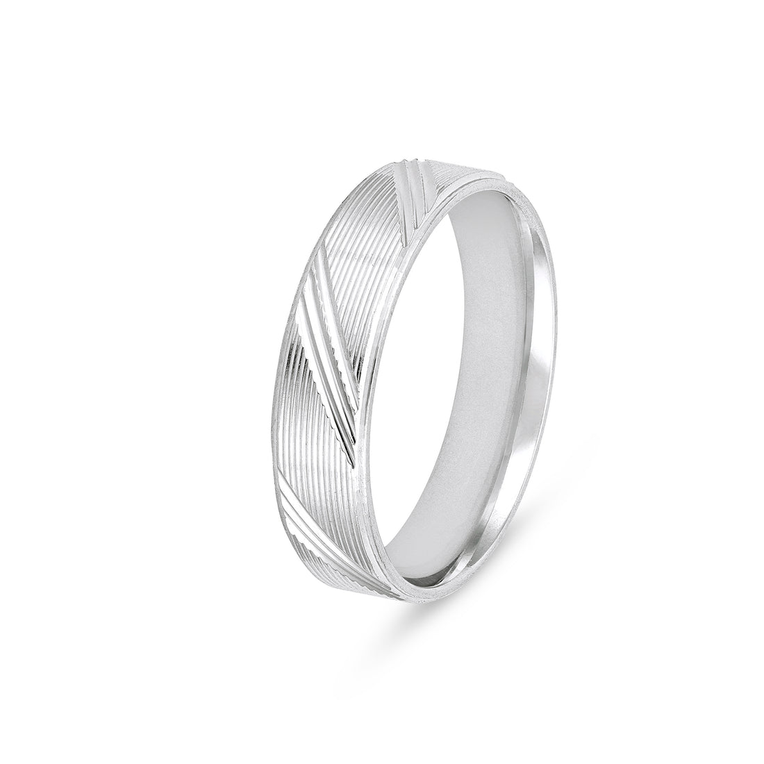 Elegant Diagonal Texture 925 Sterling Silver Band Ring for Men
