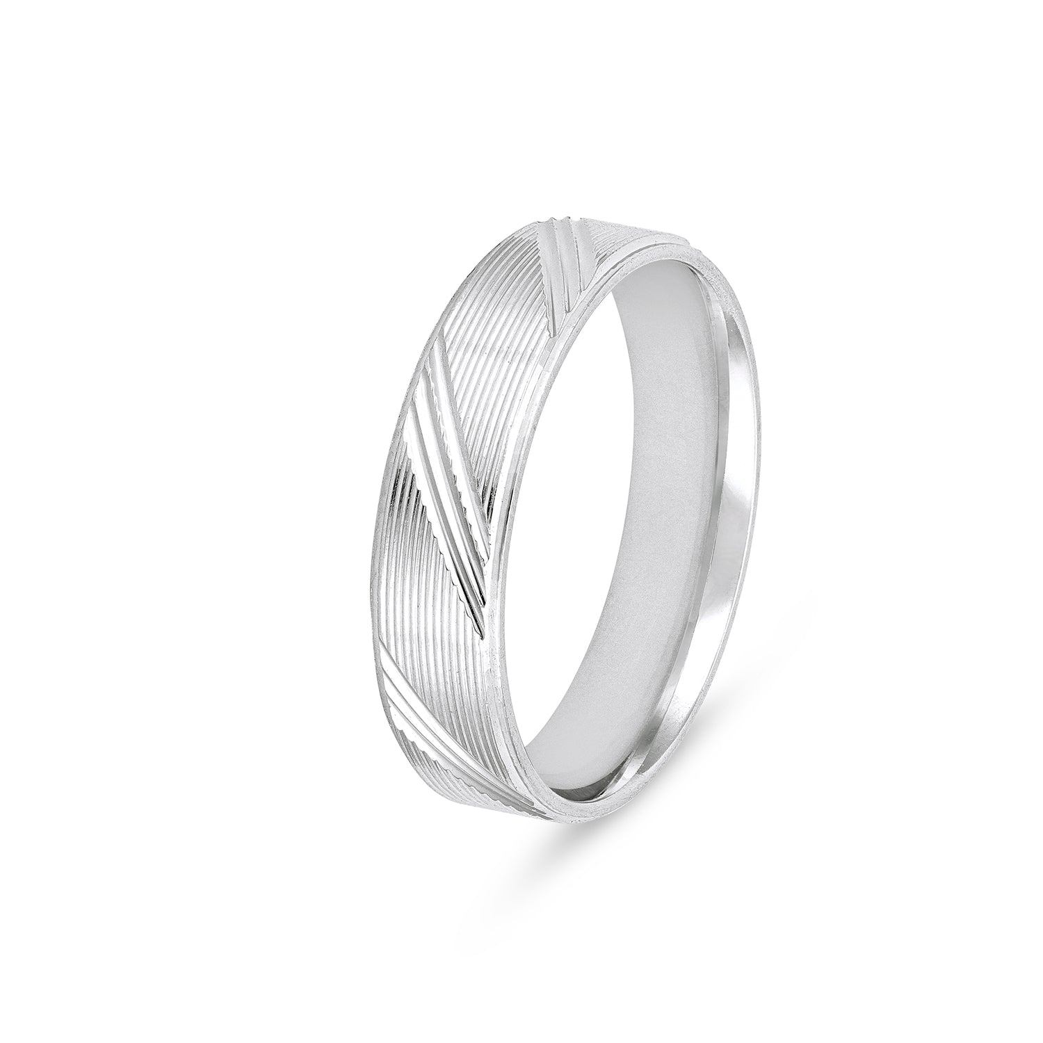 Elegant Diagonal Texture 925 Sterling Silver Band Ring for Men