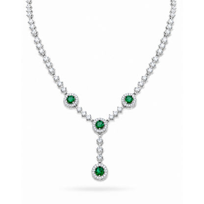 Elegant Emerald Green Sparkle Drop 925 Sterling Silver Necklace for Women