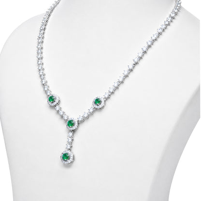 Elegant Emerald Green Sparkle Drop 925 Sterling Silver Necklace for Women