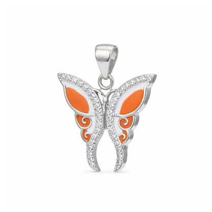 Elegant Orange Butterfly Charm 925 Sterling Silver Pendant