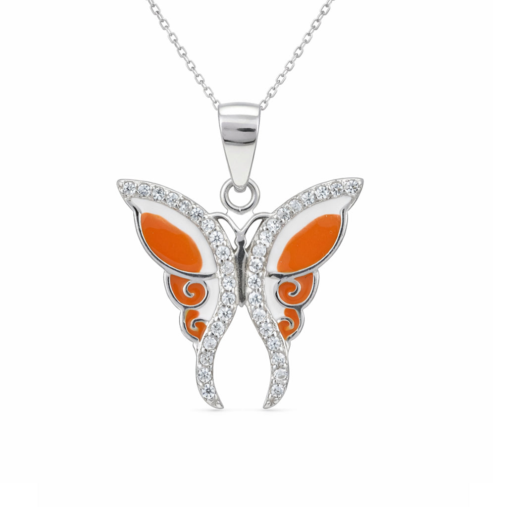 Elegant Orange Butterfly Charm 925 Sterling Silver Pendant