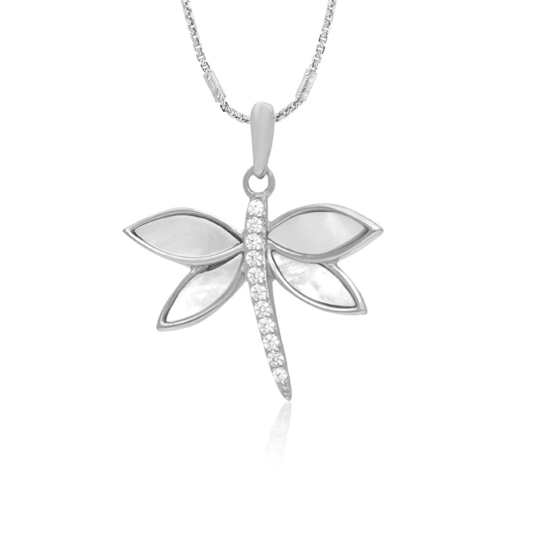 Elegant Pearl Dragonfly 925 Sterling Silver Pendant