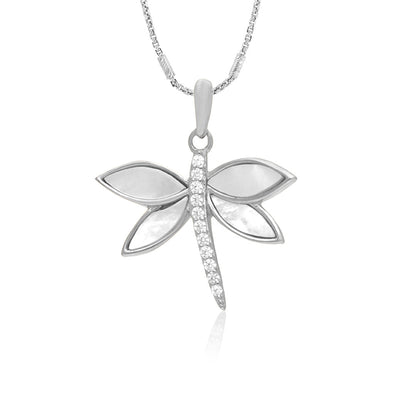 Elegant Pearl Dragonfly 925 Sterling Silver Pendant