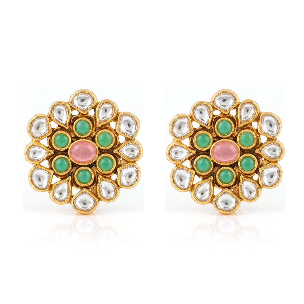 Elegant Polki Floral 925 Sterling Silver Statement Earring