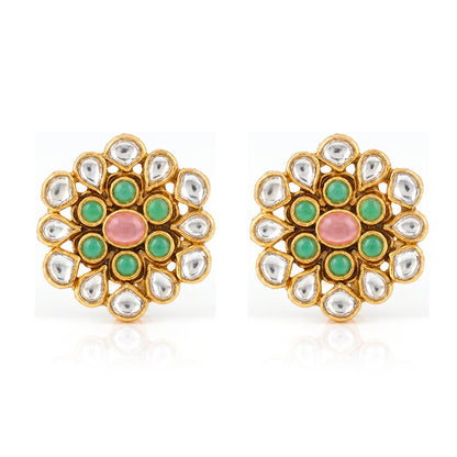 Elegant Polki Floral 925 Sterling Silver Statement Earring