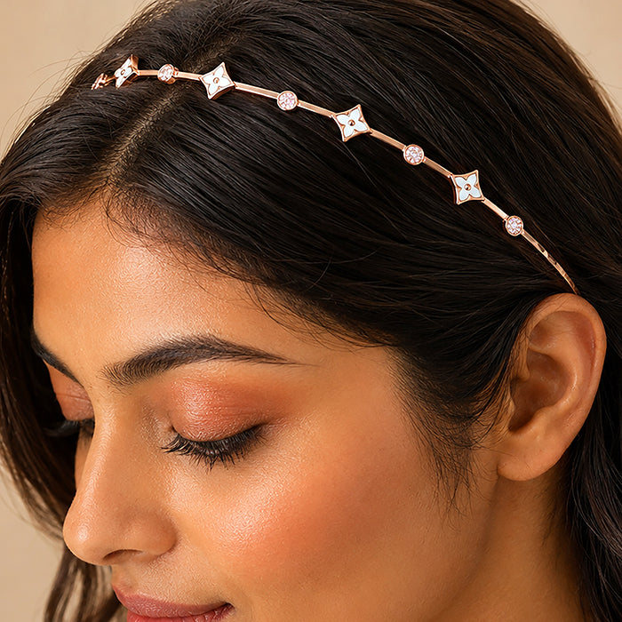 Elegant Rose Gold White Clover Head Band