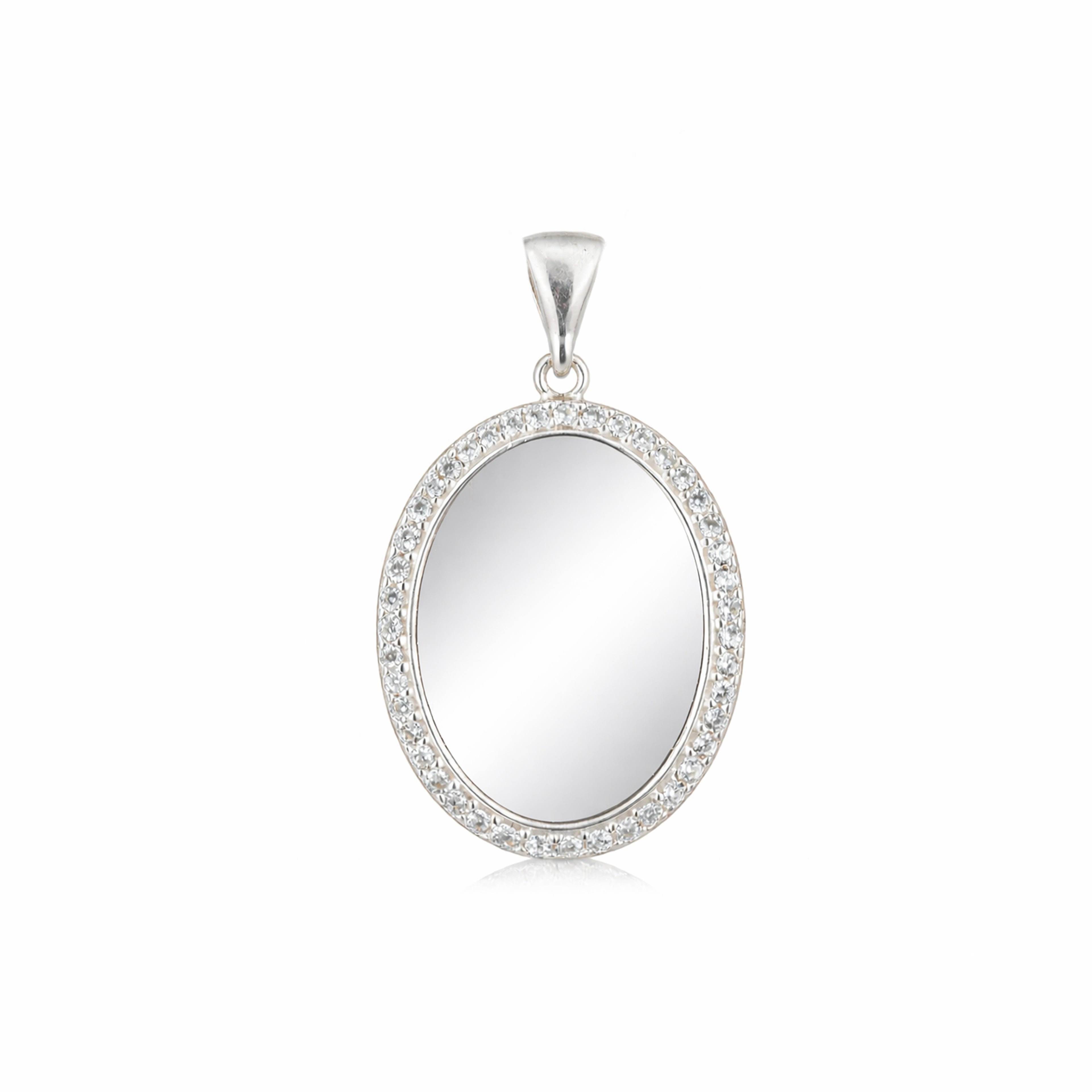 Elegant Sparkle Edge Oval Locket 925 Sterling Silver Engraving Pendant for women