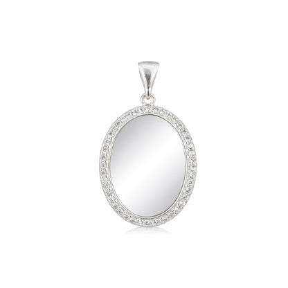 Elegant Sparkle Edge Oval Locket 925 Sterling Silver Engraving Pendant for women