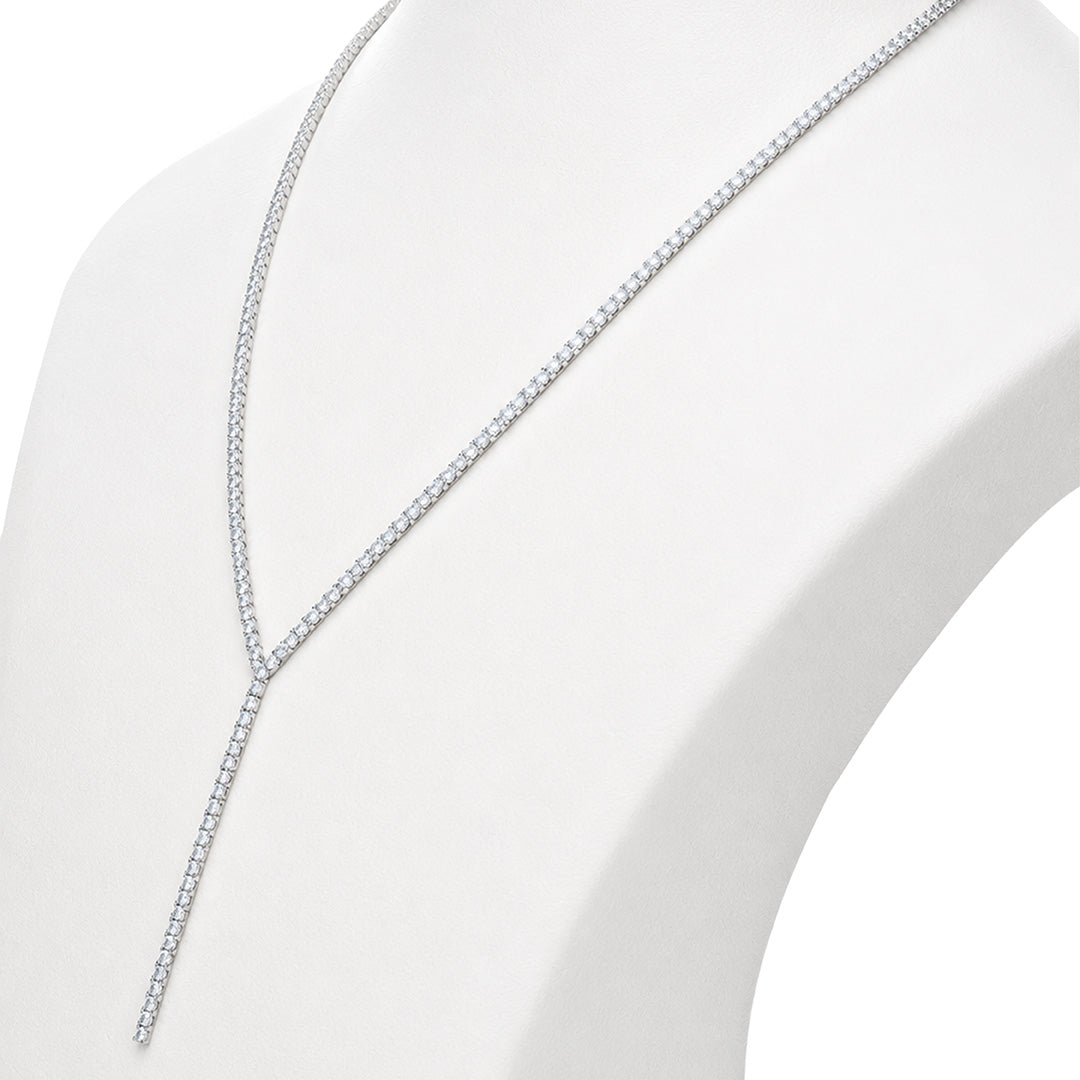 Elegant Tennis Lariat Y Drop 925 Sterling Silver Necklace for Women