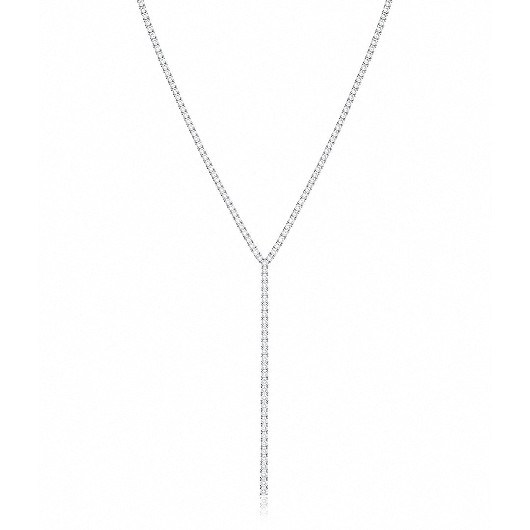 Elegant Tennis Lariat Y Drop 925 Sterling Silver Necklace for