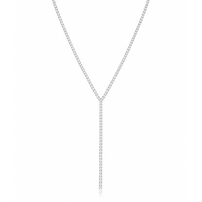 Elegant Tennis Lariat Y Drop 925 Sterling Silver Necklace for Women