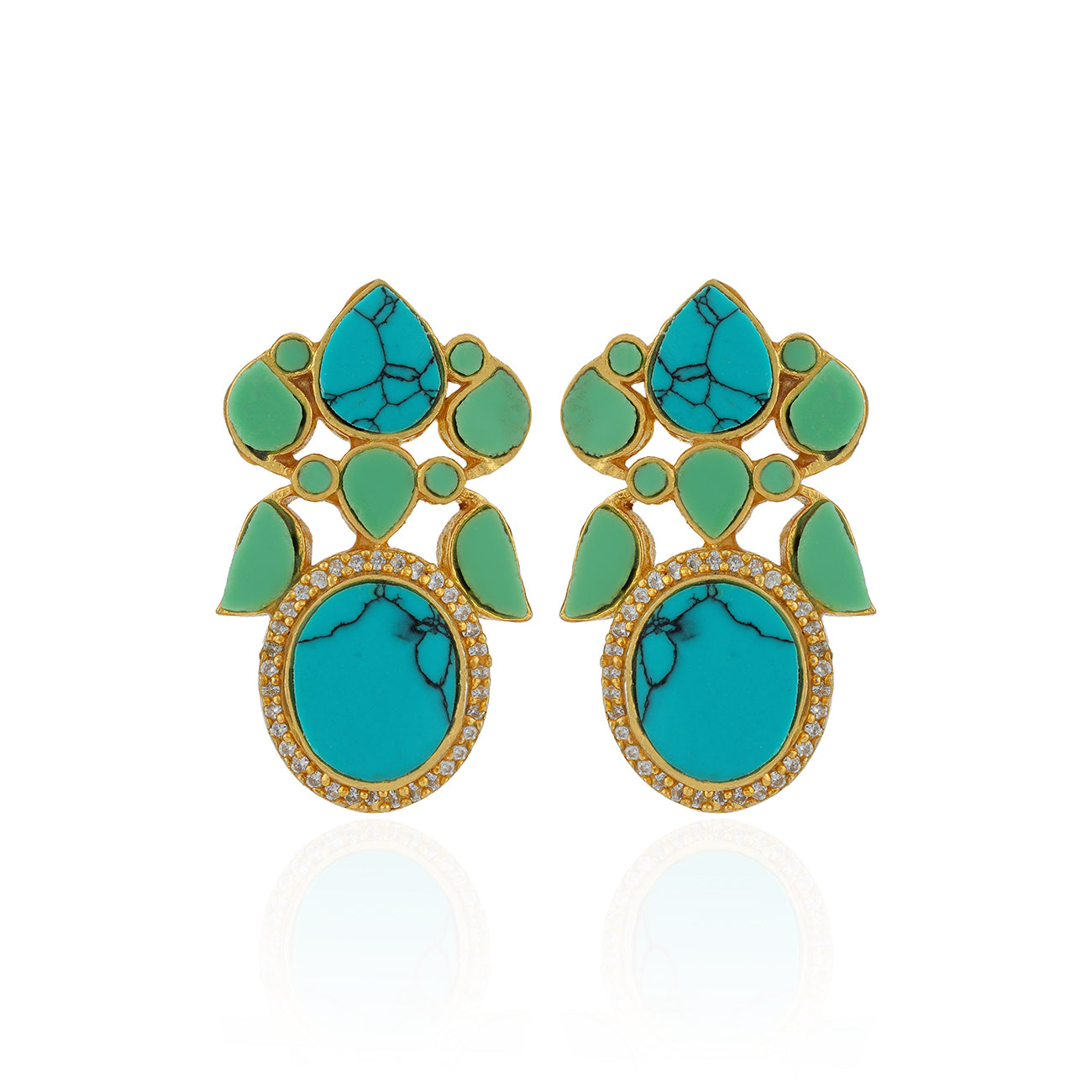 Elegant Turquoise Floral 925 Sterling Silver Earrings