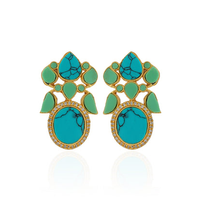 Elegant Turquoise Floral 925 Sterling Silver Earrings