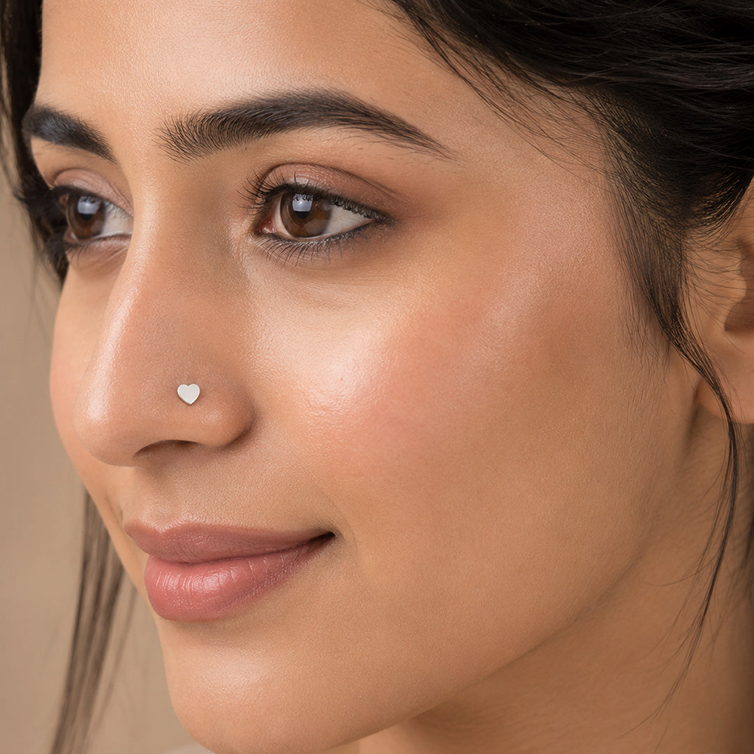 Elegant White Heart 925 Sterling Silver Signature Nose Pin