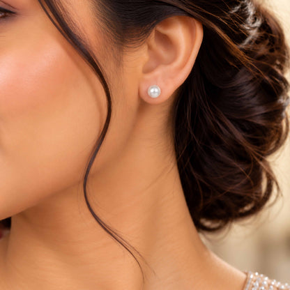 Elegant White Pearl Sterling Silver Studs