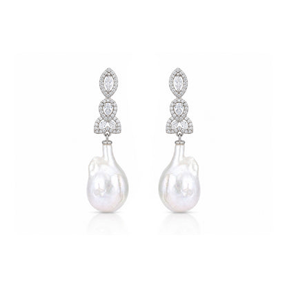 Elegant Baroque Pearl 925 Sterling Silver Drop Earrings