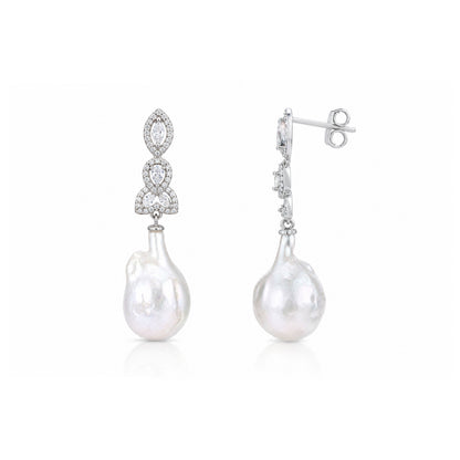 Elegant Baroque Pearl 925 Sterling Silver Drop Earrings
