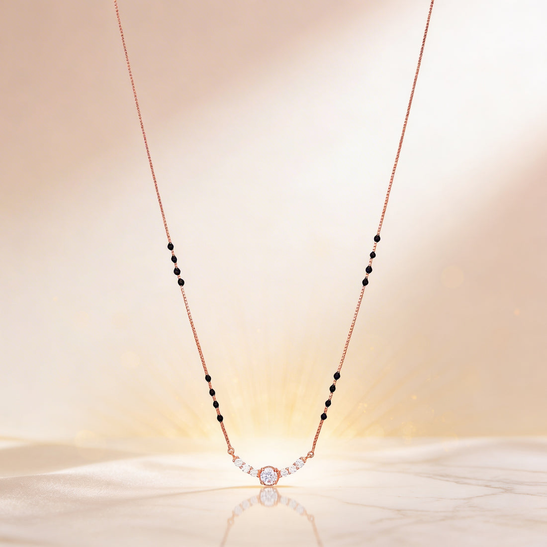 Elegant Black Bead 925 Sterling Silver Rose Gold Chain Pendant for women