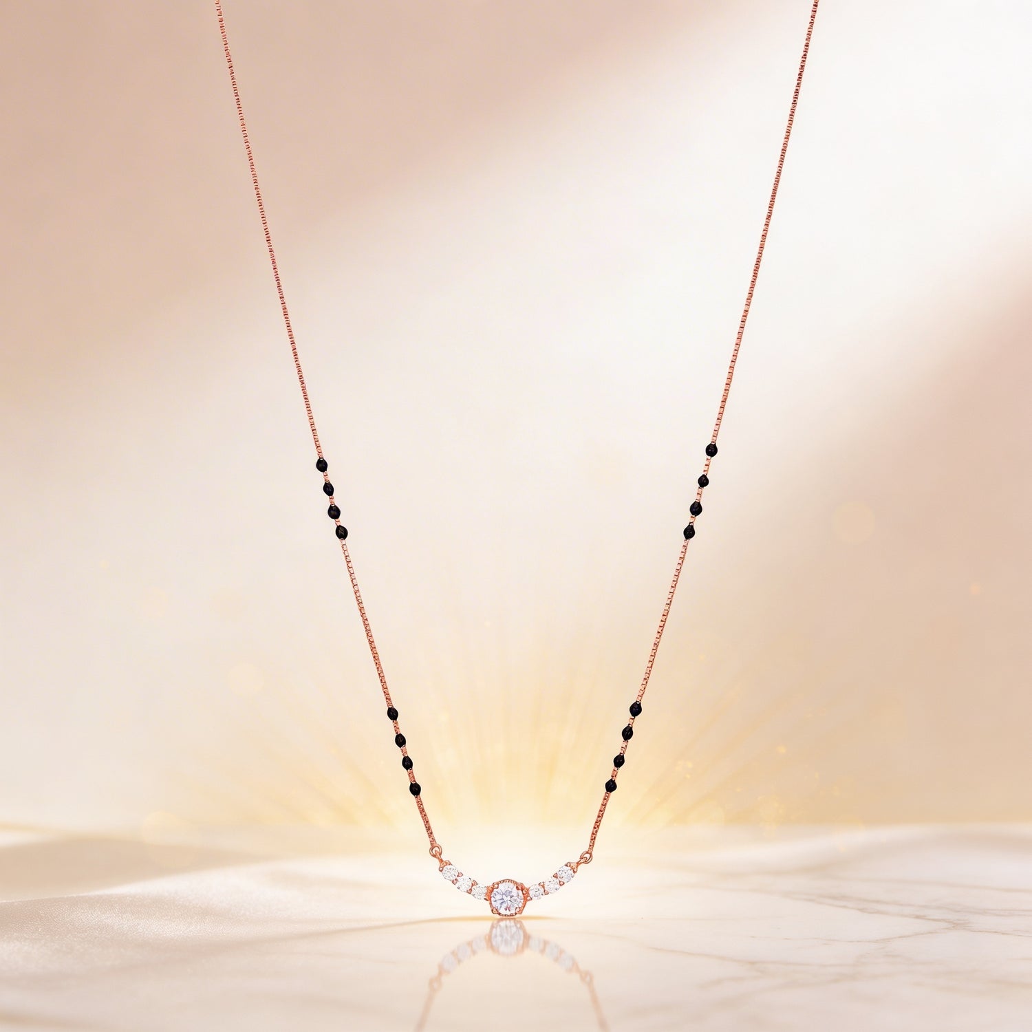 Elegant Black Bead 925 Sterling Silver Rose Gold Chain Pendant for women