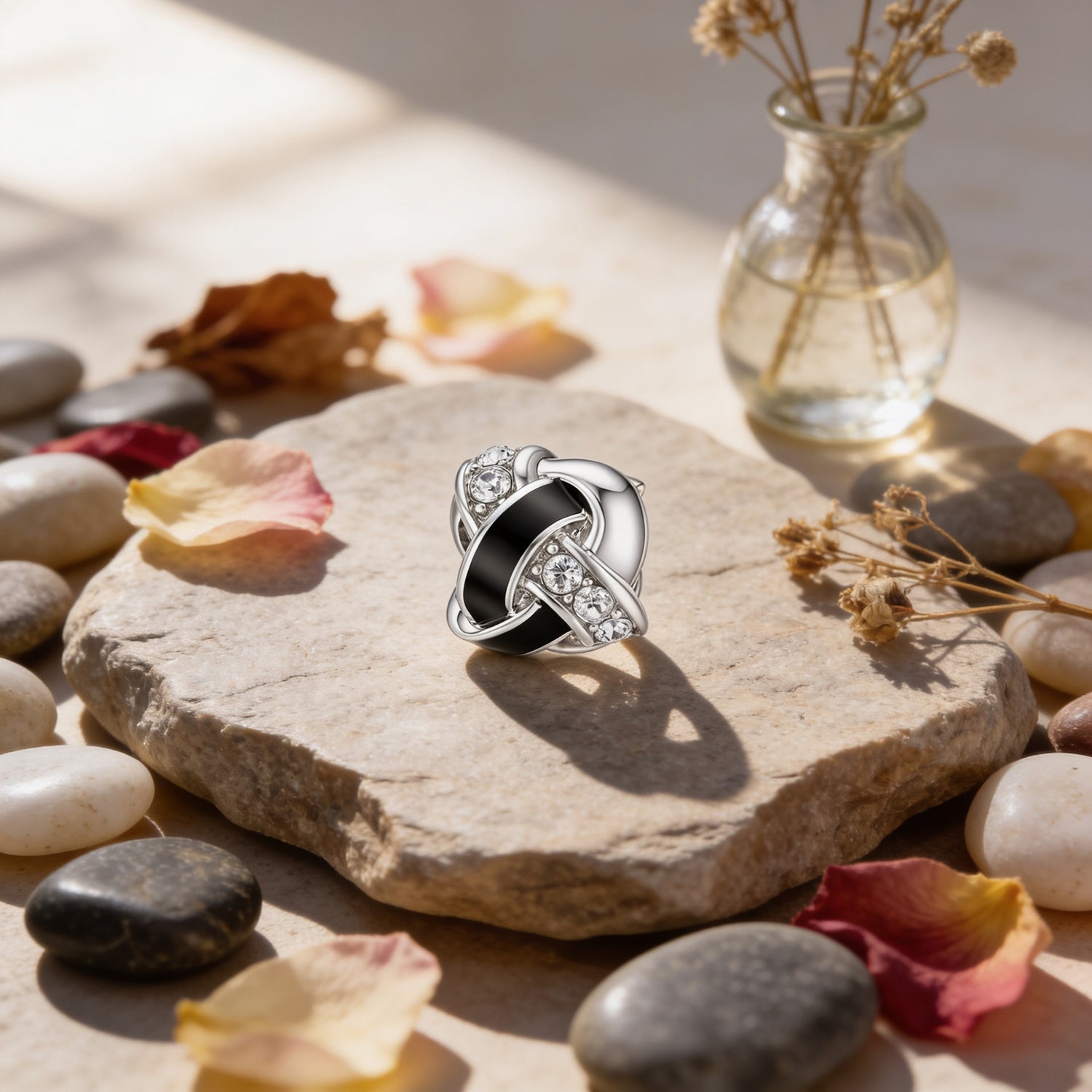 Elegant Black Ribbon 925 Sterling Silver Charms