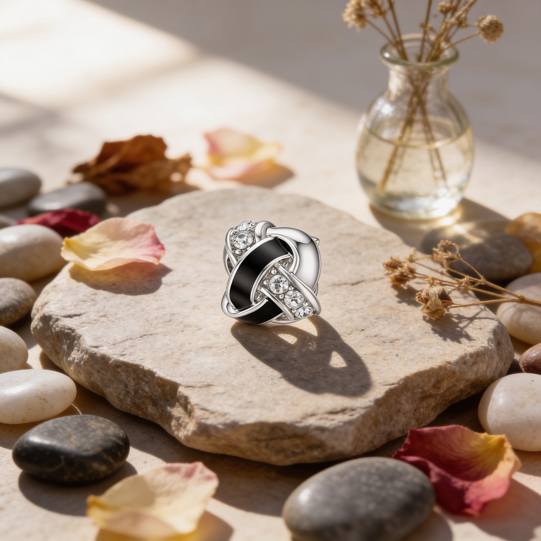 Elegant Black Ribbon 925 Sterling Silver Charms