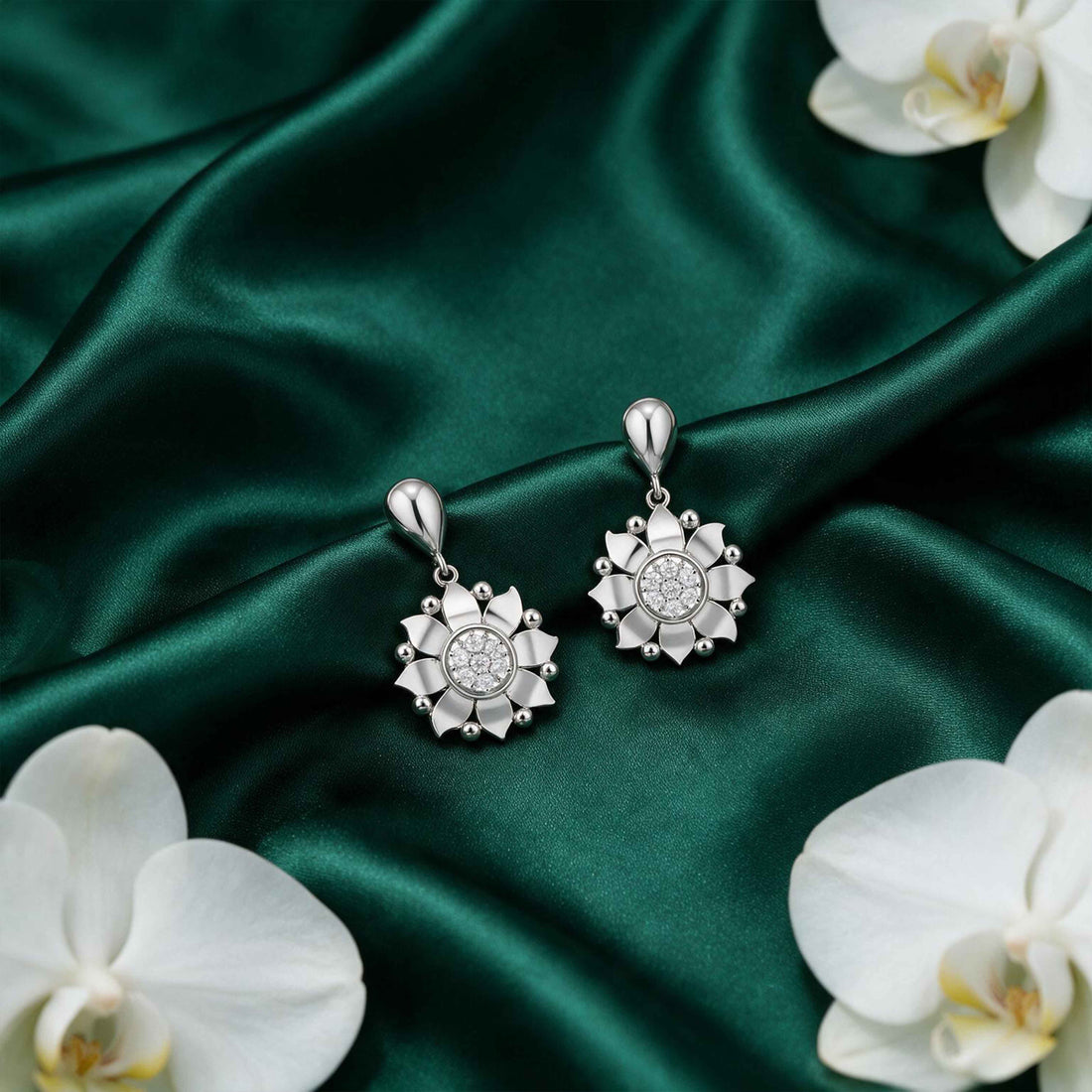 Elegant Blossom 925 Sterling Silver Diamond Radiance Earrings