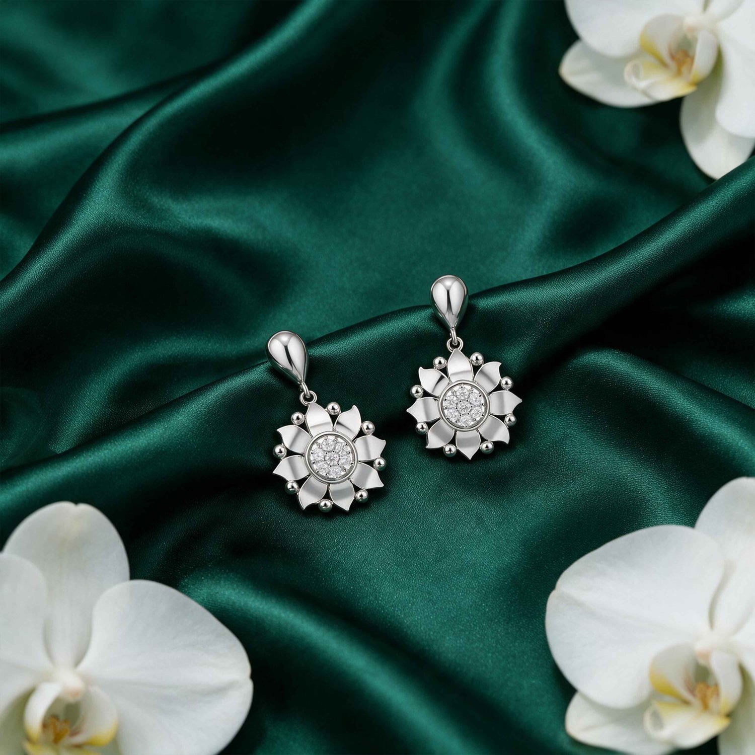 Elegant Blossom 925 Sterling Silver Diamond Radiance Earrings