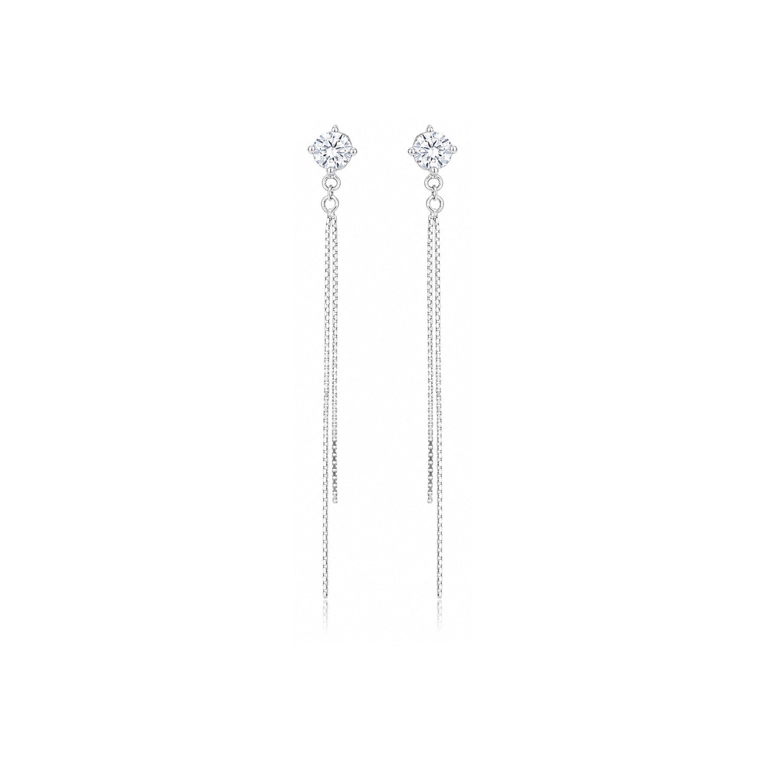 Elegant Crystal Stud Silver Chain Tassel Statement Earring