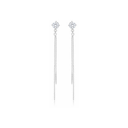 Elegant Crystal Stud Silver Chain Tassel Statement Earring