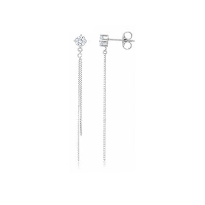 Elegant Crystal Stud Silver Chain Tassel Statement Earring