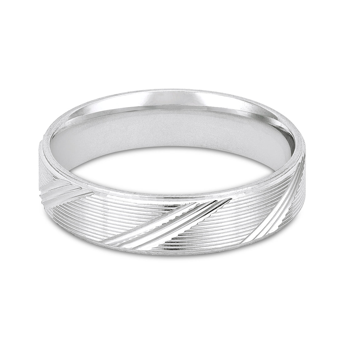 Elegant Diagonal Texture 925 Sterling Silver Band Ring for Men