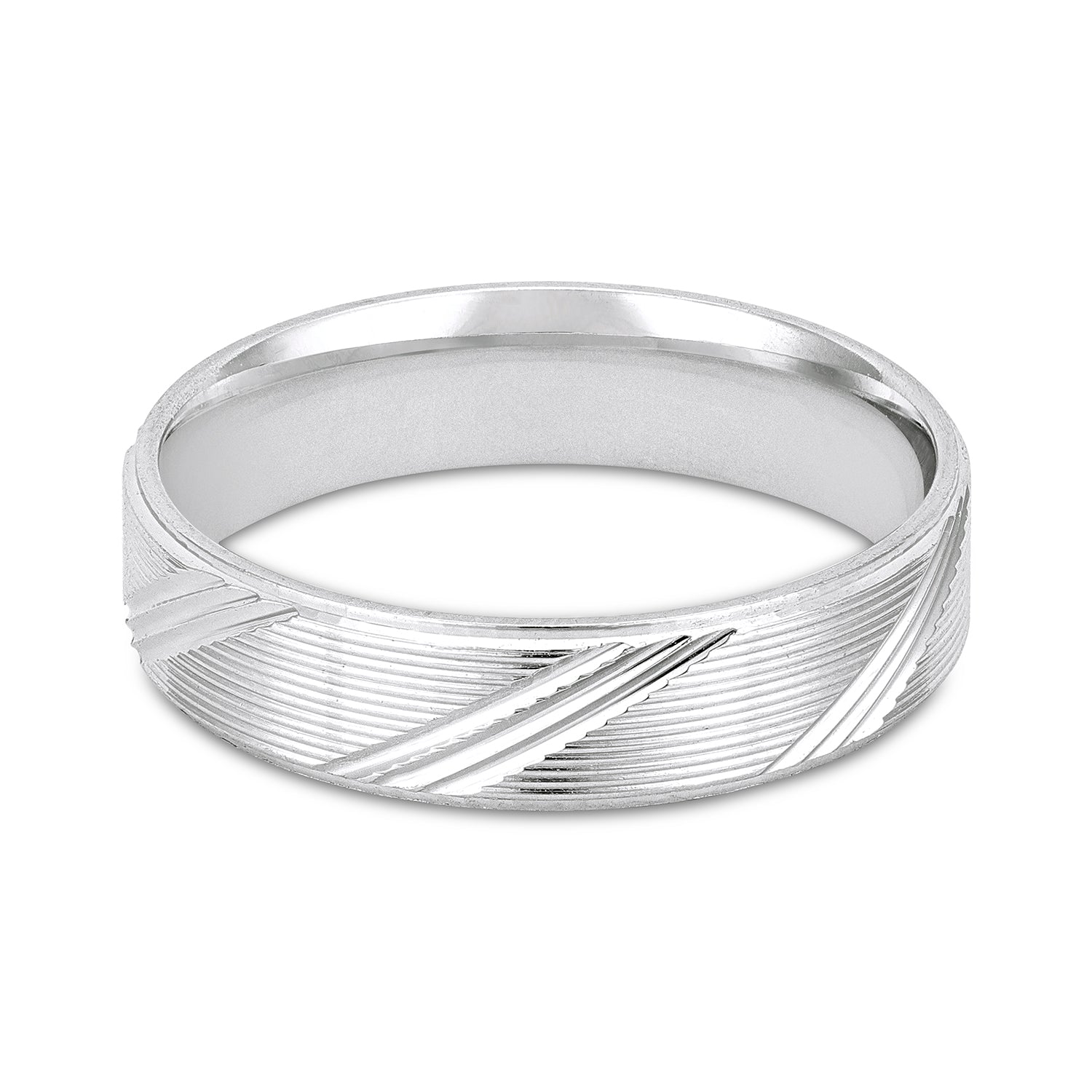 Elegant Diagonal Texture 925 Sterling Silver Band Ring for Men