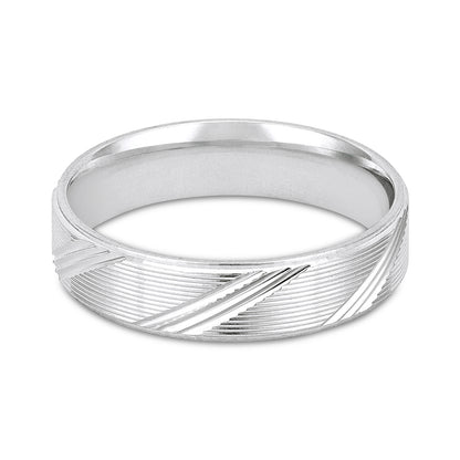 Elegant Diagonal Texture 925 Sterling Silver Band Ring for Men