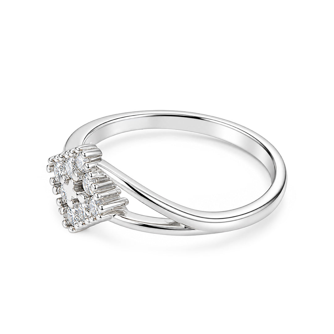 Elegant Diamond-Cluster Rhombus Split-Shank Sterling Silver Ring