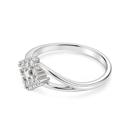 Elegant Diamond-Cluster Rhombus Split-Shank Sterling Silver Ring