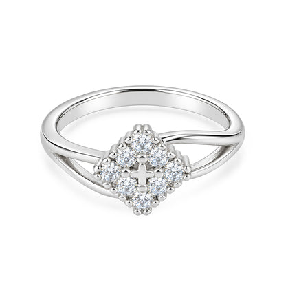 Elegant Diamond-Cluster Rhombus Split-Shank Sterling Silver Ring
