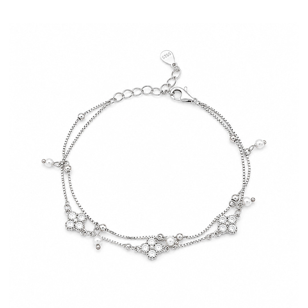 Elegant Double Layer Clover Silver Bracelet