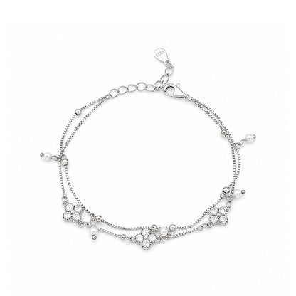 Elegant Double Layer Clover Silver Bracelet