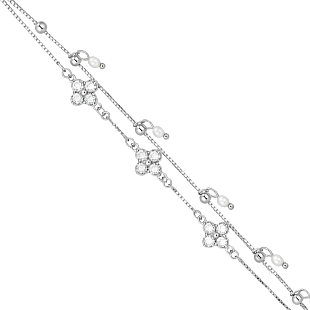Elegant Double Layer Clover Silver Bracelet