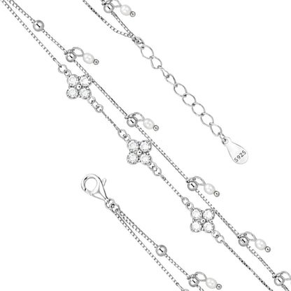 Elegant Double Layer Clover Silver Bracelet