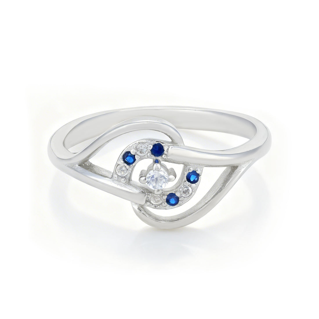 Elegant Floral Blue Stone 925 Sterling Silver Ring for Women