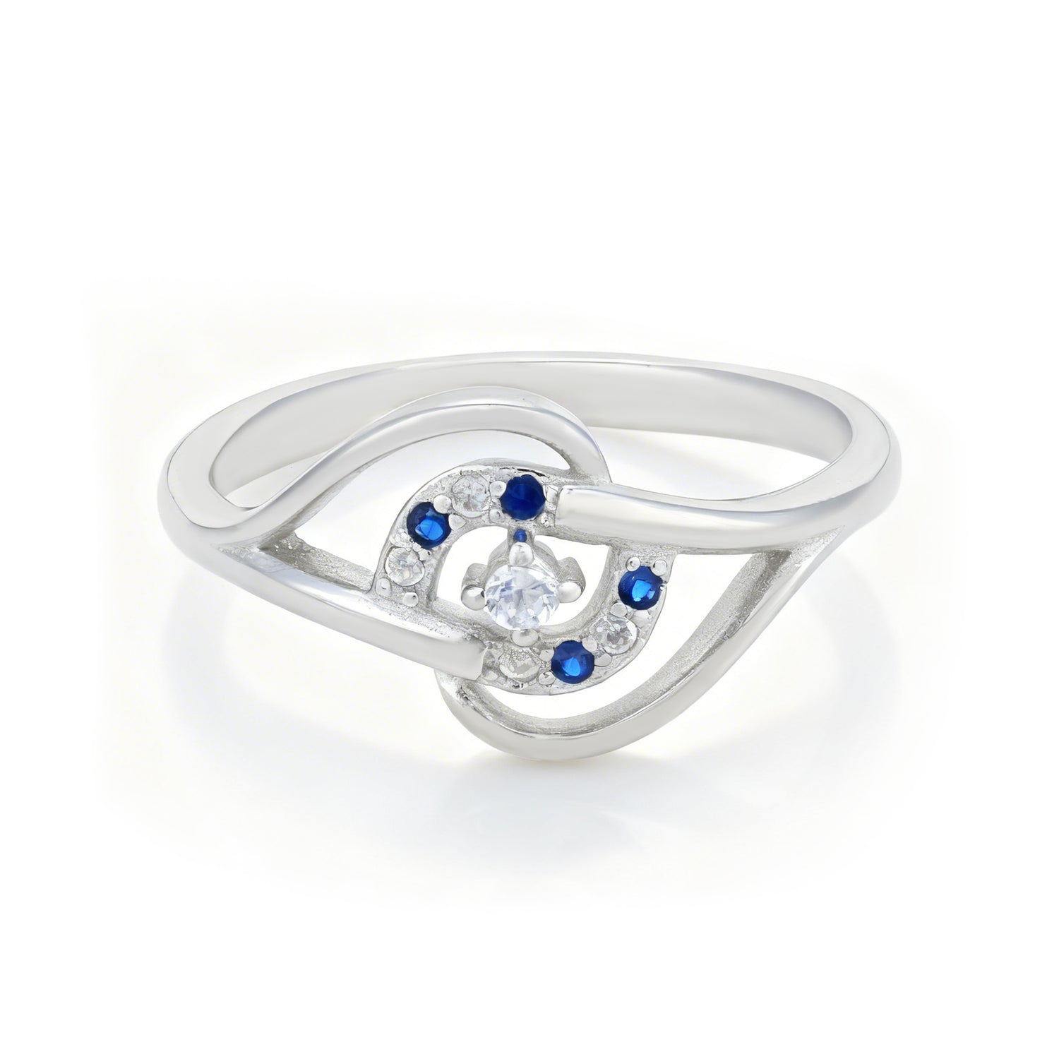 Elegant Floral Blue Stone 925 Sterling Silver Ring for Women
