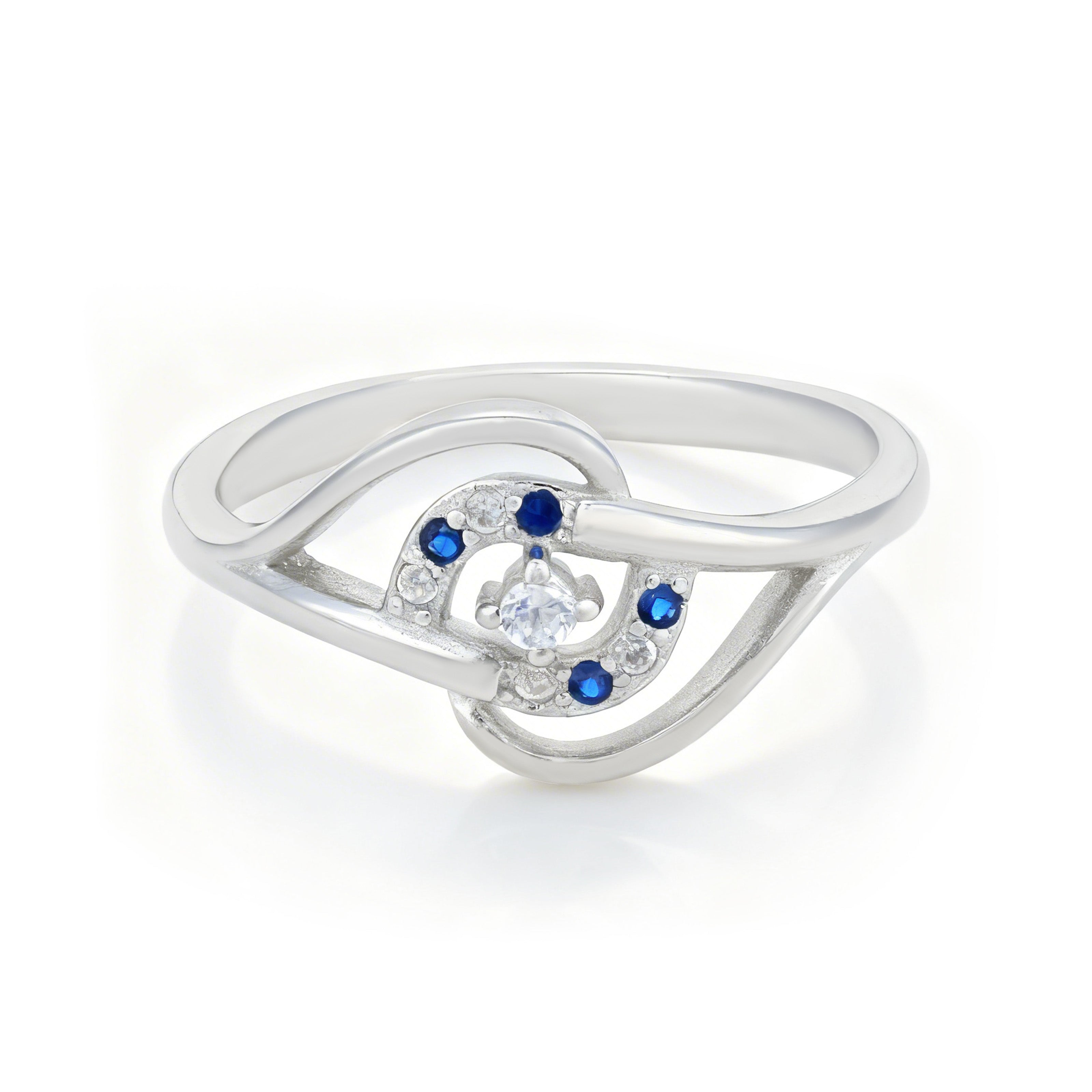 Elegant Floral Blue Stone 925 Sterling Silver Ring for Women