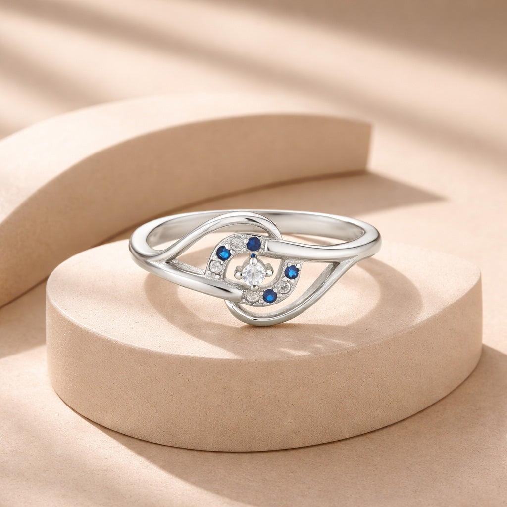 Elegant Floral Blue Stone 925 Sterling Silver Ring for Women