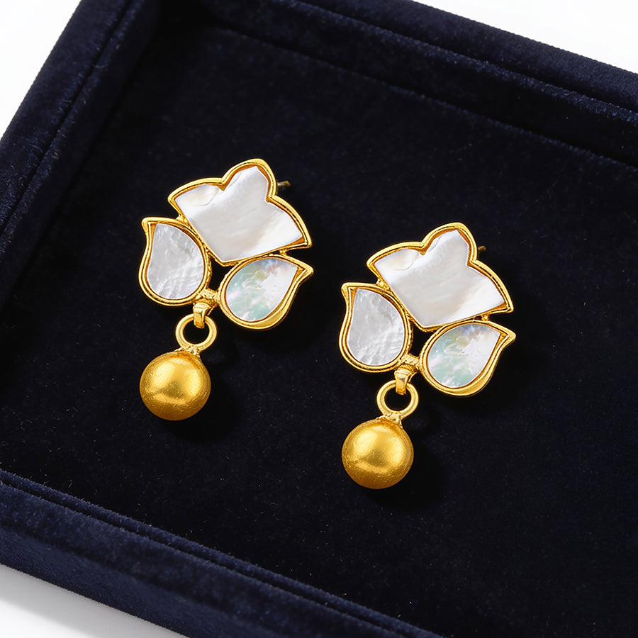 Elegant Flower 925 Sterling Silver Pearl Drop Earrings