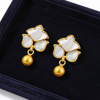 Elegant Flower 925 Sterling Silver Pearl Drop Earrings